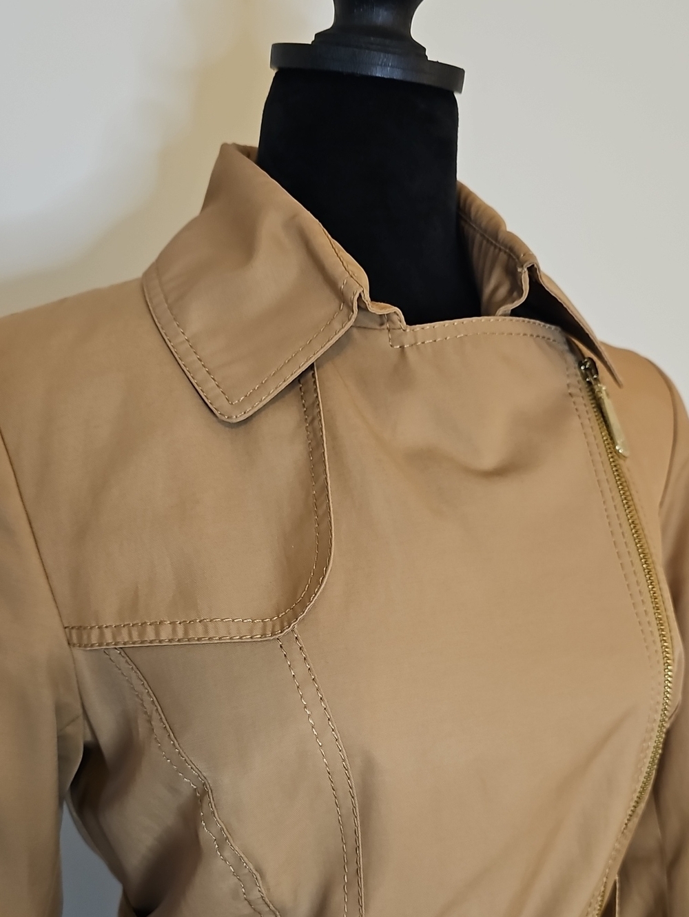 Vince Camuto Asymmetrical Zip Belted Trench Coat - Tan / Camel - Picture 2 of 14